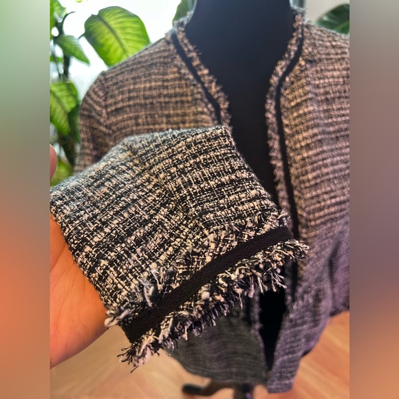 Zara Tweed Blazer, Buttonless, Black Piping, Small - Picture 4 of 12